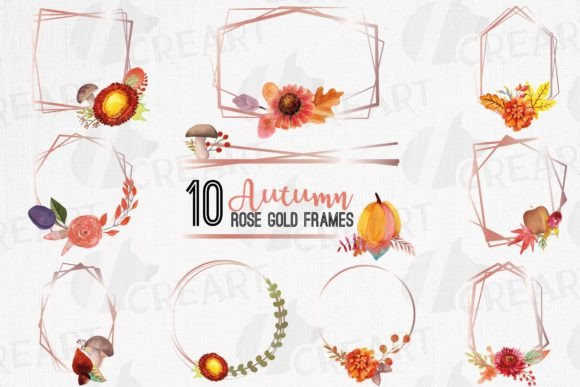 Autumn Floral Geometric Rose Gold Frames