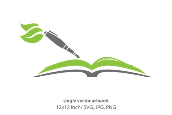 Book, Pen and Green Leaves: Elevating Design with Timeless Vector Art