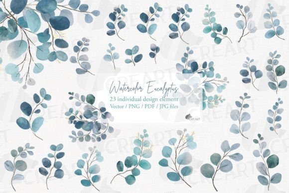 Elevate Your Creative Projects with Watercolor Eucalyptus Branches Clip Art