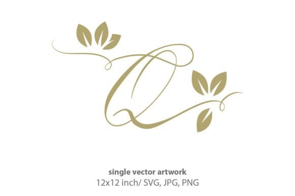 Gold Leaf, Autumn Script Letter Q: Elevating Design with Digital Elegance