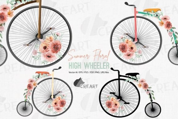 Reviving Vintage Charm with Late Summer Floral High Wheelers Clipart