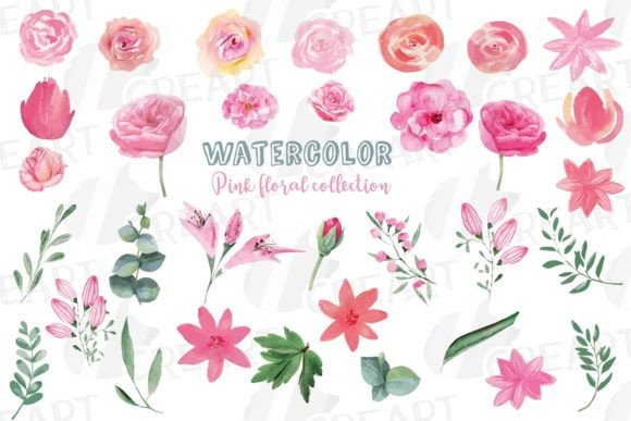 Watercolor Pink Flowers and Green Leaves: A Versatile Digital Asset for Creators